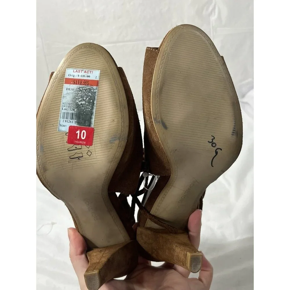Michael Kors Brown Suede Fringe Peep-Toe Slingback Heels
